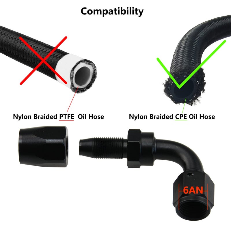 Ucreative 2PCS 6AN 90 Degree Swivel Hose End Fitting for Braided CPE Fuel Hose Black - Image 3